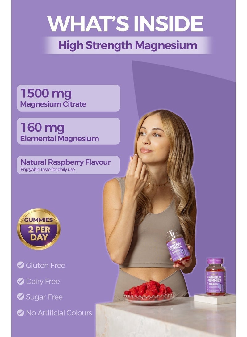 VitaGumi Nutrition Magnesium Gummies | High-Strength 1500mg Magnesium Citrate (160mg Elemental) | Vegan, Sugar-Free & Halal | Natural Raspberry Flavour | 60 Gummies | 1-Month Supply | Third-Party Tested - Image 3